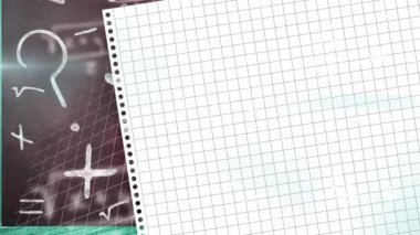Animation of moving mathematical formulas over sheet of paper. science, education and learning concept digitally generated video.