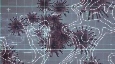 Animation of data processing and moving shapes over virus cells. social media during covid 19 pandemic concept digitally generated video.