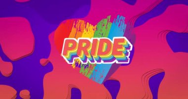 Animation of pride text over shapes on red and blue background. global social media, connections and digital interface concept digitally generated video.