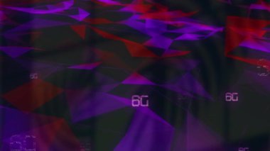 Animation of multiple 6g text over colorful geometrical moving shapes. colour, movement and energy background concept, digitally generated video.