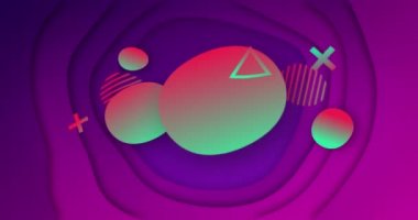 Animation of sale text over shapes on purple background. global social media, connections and digital interface concept digitally generated video.