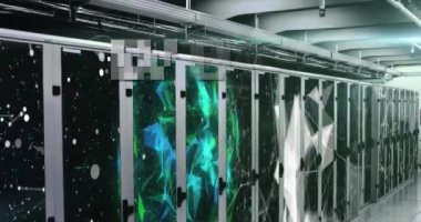 Animation of wow text, social media icons and data processing over computer servers. global social media, data processing and communication concept digitally generated video.