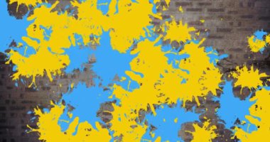 Animation of orange and blue stains over wall. hobby and digital interface concept digitally generated video.