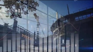 Animation of financial data processing over building site. global business, finances, connections and digital interface concept digitally generated video.