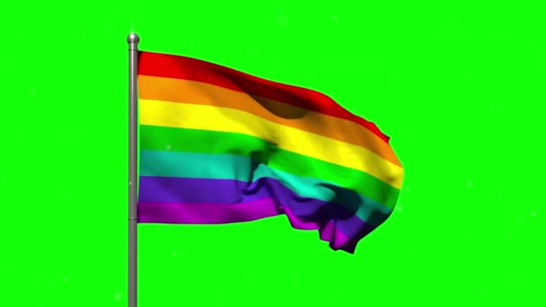 緑の背景に虹の旗のアニメーション Lgbtq誇りと平等のお祝いの概念デジタル生成されたビデオ — ストック動画