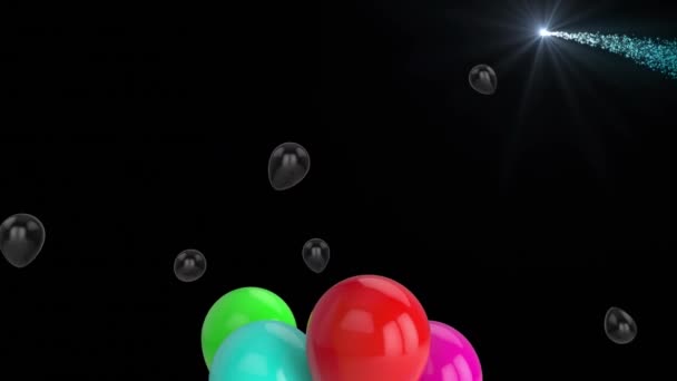 Animation Flying Colorful Balloons Lights Black Background Party Celebration Concept — Vídeo de Stock