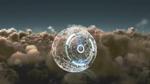 Animation Blue Clock Globe Cloudy Sky Time Passing Colour Movement — Stockvideo