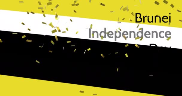 Animation Burnei Independence Day Text Confetti Flag Burnei Politics Tradition — Vídeos de Stock