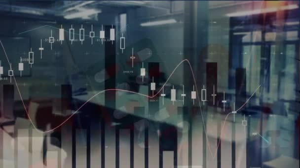 Animace Zpracování Finančních Údajů Přes Prázdnou Kancelář Globální Obchod Finance — Stock video