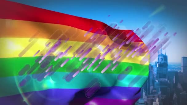 Animation Rainbow Flag Cityscape Lgbtq Pride Equality Celebration Concept Digitally — 图库视频影像