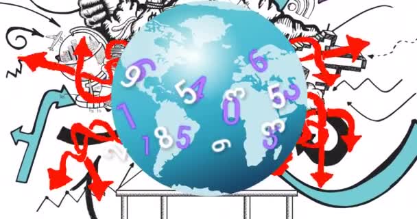 Animation Numbers Globe Icons White Background Global Social Media Connections — Stok video