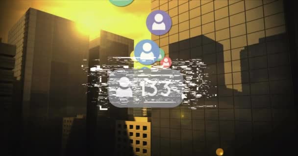 Animation Start Text Numbers Growing Cityscape Global Social Media Connections — Video