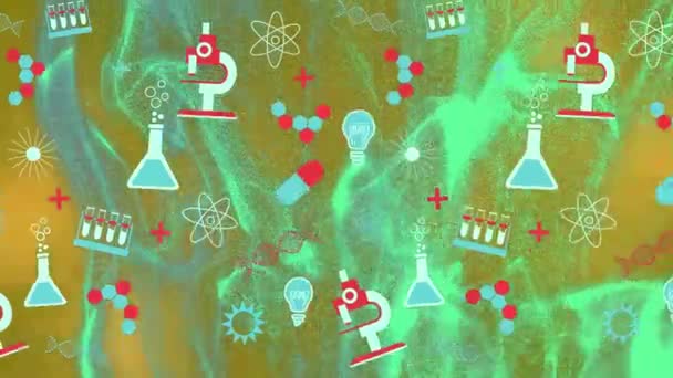 Анімація Шкільних Предметів Енергії Зеленому Тлі Концепція Освіти Навчання Цифровому — стокове відео