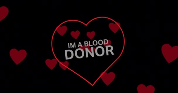 Animation Blood Donor Month Red Hearts Black Background Global Medicine — Video