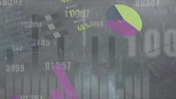 Animation Financial Data Processing Clouds Rain Global Business Finances Connections — Vídeo de Stock