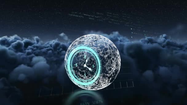 Animación Del Reloj Azul Sobre Cielo Nublado Paso Del Tiempo — Vídeos de Stock