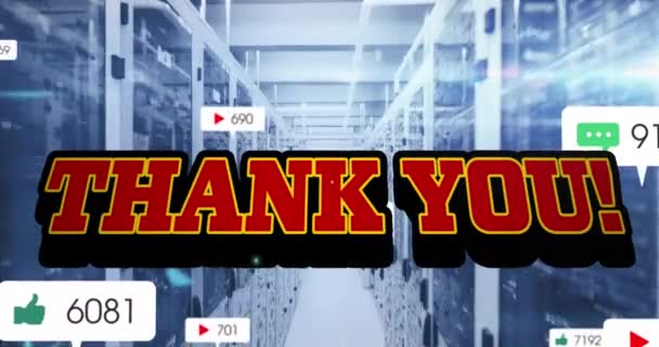 Animation Thank You Text Numbers Growing Server Room Global Social — Stok Video