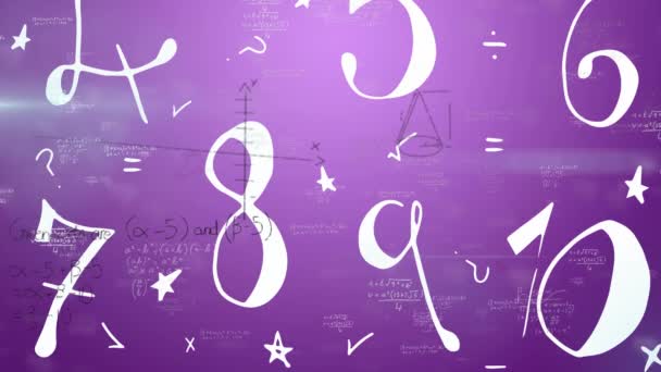 Animation Moving Mathematical Formulas Purple Background Science Education Learning Concept — Vídeo de Stock