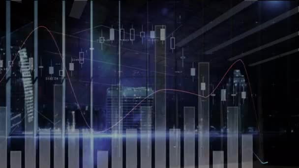 Animace Zpracování Finančních Dat Celém Městě Globální Obchod Finance Připojení — Stock video