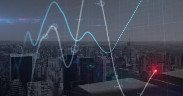 Animation Financial Data Statistics Processing City Background World Business Finance — стоковое видео