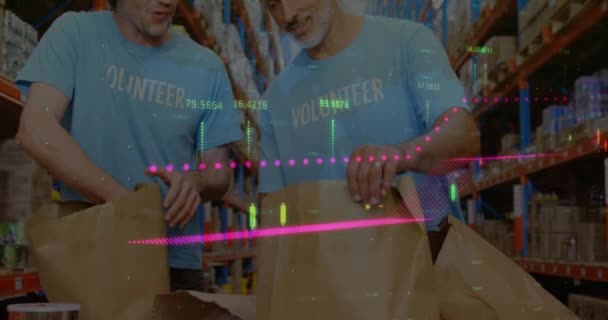 Animation Der Verarbeitung Von Finanzdaten Über Verschiedene Freiwillige Lager Globales — Stockvideo