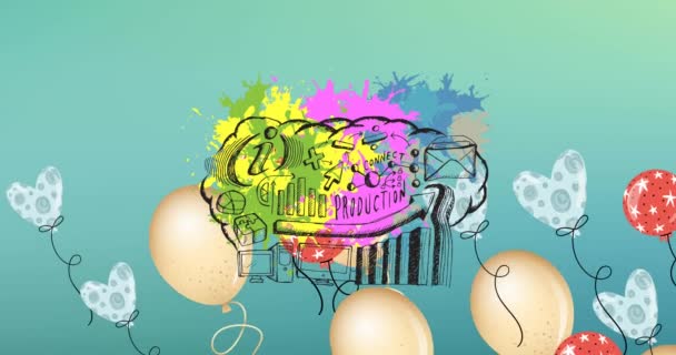 Animation Flying Balloons Colorful Graphics Hobby Interests Leisure Time Concept — Vídeo de Stock
