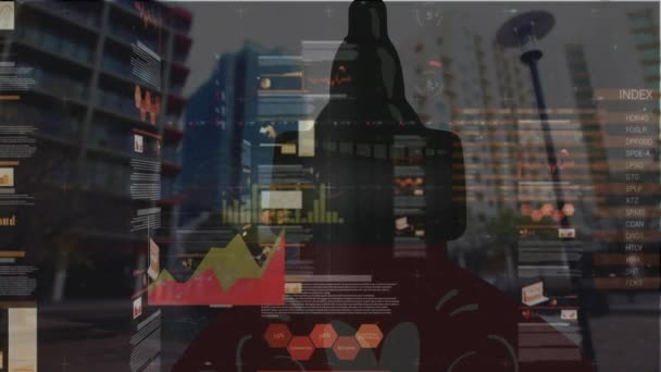Animacja Przetwarzania Danych Finansowych Przestrzeni Miejskiej Globalny Biznes Finanse Połączenia — Wideo stockowe