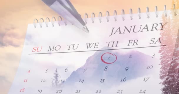 Animation Trees Calendar New Years Resolutions Dry January Alcohol Awareness — Αρχείο Βίντεο