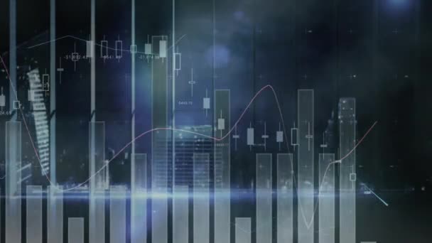 Animace Zpracování Finančních Dat Městě Noci Globální Obchod Finance Připojení — Stock video
