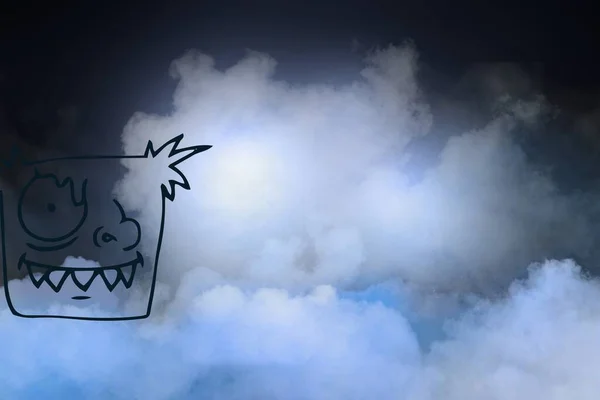 Composiet Beeld Van Raar Gezicht Schilderen Tegen Wolken Blauwe Lucht — Stockfoto