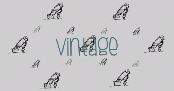 Vintage Text Banner Multiple Female Shoe Icons Seamless Pattern Grey — Stock video