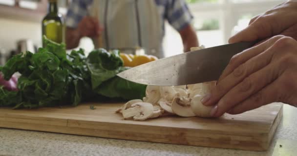 多个洋葱图标的复合视频漂浮在一个女人切蔬菜的中间部分 烹调概念 — 图库视频影像