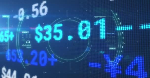 Stock Market Data Processing Scope Scanning Covid Cell Blue Background — Αρχείο Βίντεο