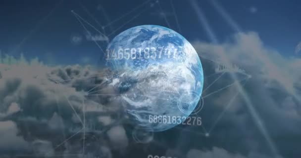 Multiple Changing Numbers Network Connections Globe Clouds Sky Global Networking — Video