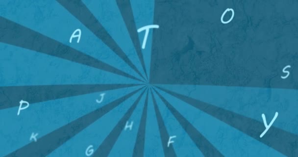 Digital Animation Multiple English Letters Floating Blue Radial Background School — стоковое видео