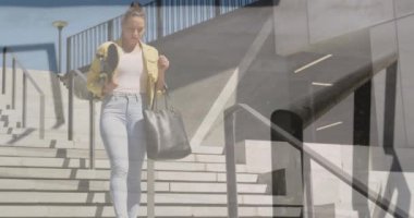 Kafkasyalı kadının beyaz erkek kaykayla yürüdüğü animasyon. hobi ve yaşam tarzı konsepti dijital olarak oluşturulmuş video.