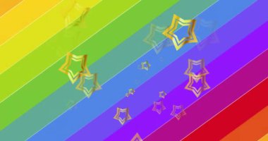 Gökkuşağı arka planında gökkuşağı bayrağı üzerinde yıldızların animasyonu. gurur ayı kutlama konsepti dijital olarak oluşturulmuş video.
