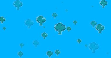 Mavi arka planda birden fazla brokoli simgesinin canlandırılması. Dünya vegan günü ve dijital olarak üretilen video konsepti.