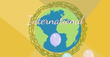 Balonların animasyonu ve balonlu uluslararası yaratıcı ay metinleri. yaratıcı ay ve dijital olarak oluşturulan kutlama konsepti.