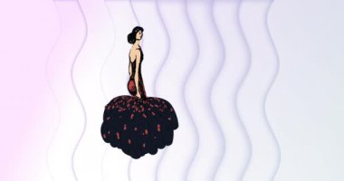 Beyaz arkaplanda beyaz çizgilerin üzerindeki modelin animasyonu. moda ve aksesuarlar arka plan desen kavramı dijital olarak oluşturulmuş video.