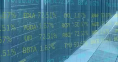 Bilgisayar sunucuları üzerinden finansal veri işleme animasyonu. küresel hesaplama, dijital arayüz ve dijital olarak oluşturulmuş video işleme kavramı.