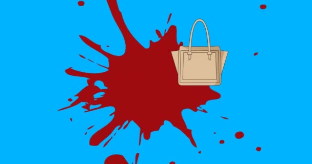 Animation Des Handtaschensymbols Und Flecks Auf Blauem Hintergrund Mode Und — Stockvideo