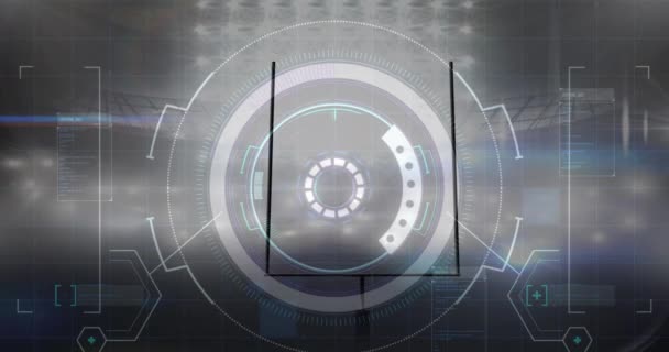 Animación Del Escaneo Alcance Procesamiento Datos Sobre Estadio Deportivo Concepto — Vídeos de Stock