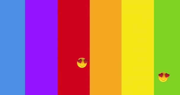 Animation Heart Emoji Icons Rainbow Background Pride Month Celebration Concept — Stock Video