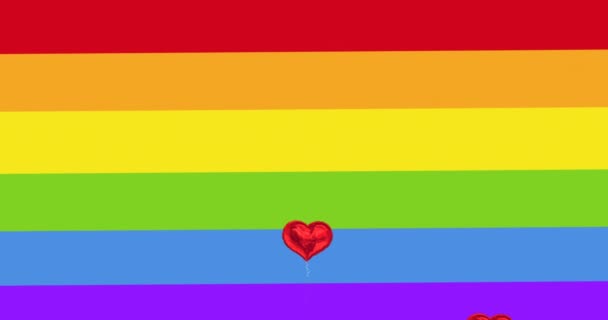 Animation Hearts Floating Rainbow Background Pride Month Celebration Concept Digitally — Stock Video