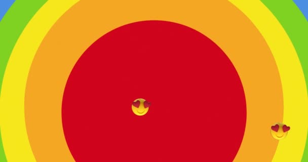 Animação Ícones Emoji Sobre Coração Fundo Arco Íris Orgulho Mês — Vídeo de Stock