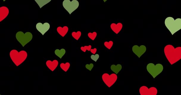 Animation Red Green Hearts Black Background Party Celebration Concept Digitally — Stock Video