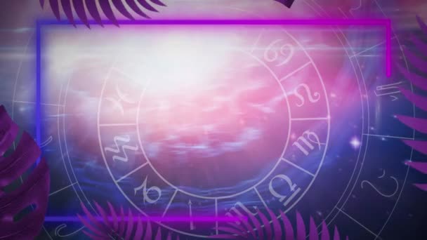 Animation Von Sternzeichen Und Horoskop Sternzeichen Rad Auf Violettem Hintergrund — Stockvideo