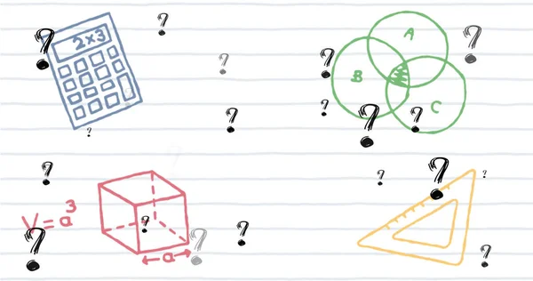 白色背景上的问号和学校图标图像 知识和学校概念数字生成的图像 — 图库照片