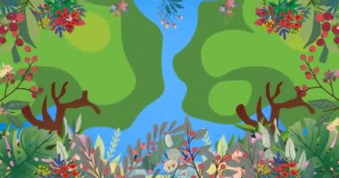 Ağaçların ve yaprakların üzerinde çocuklu eşcinsel bir çiftin animasyonu. gurur ayı ve dijital olarak oluşturulan kutlama konsepti.